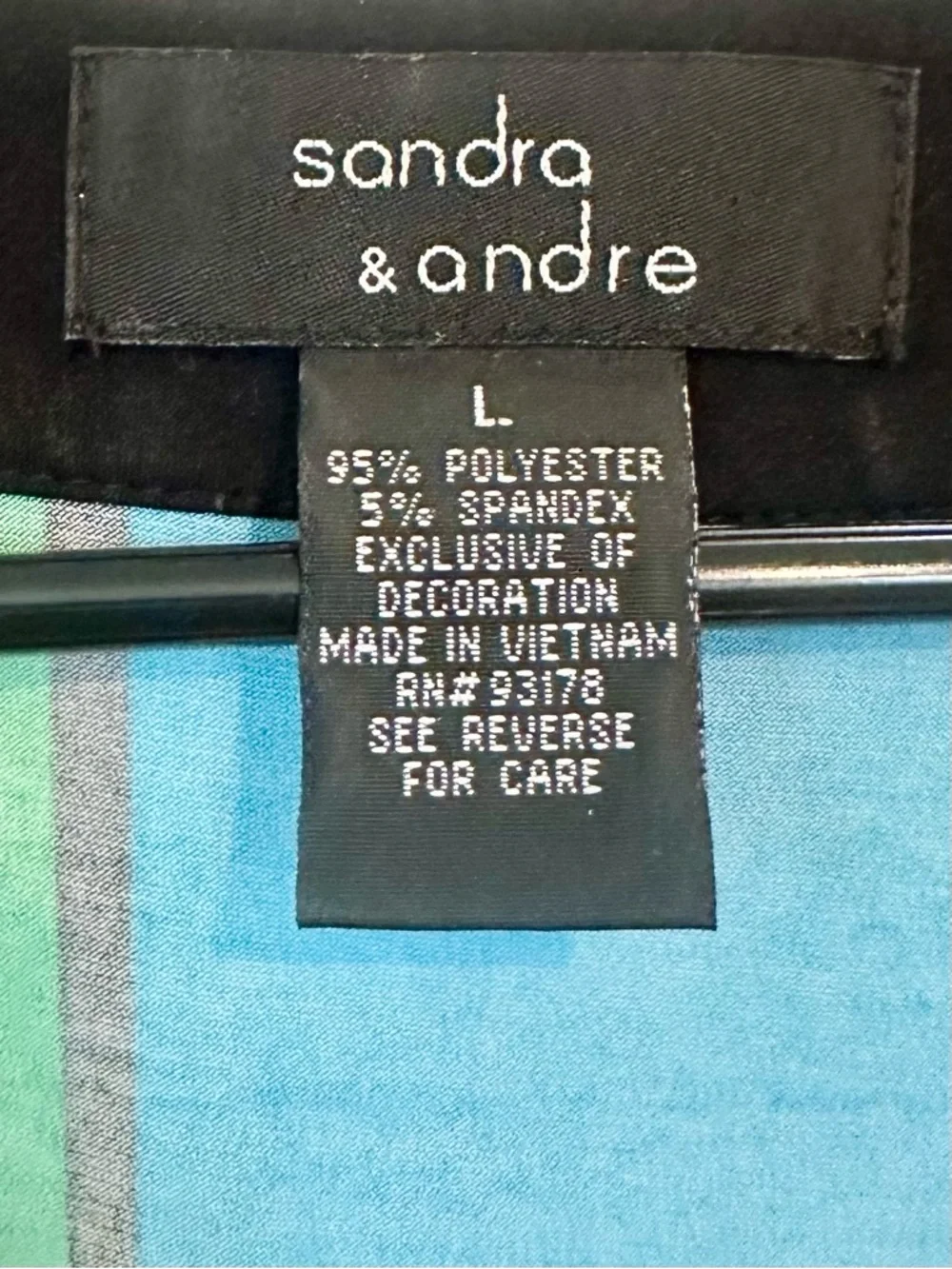 Sandra & Andre Blue & Green Geometric Sleeveless Tank with Black Bead Trim - L - Picture 2 of 6